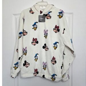 Disney Fuzzy‎ Fleece Hoodie Mickey Mouse & Friends Print Pullover Sweatshirt L